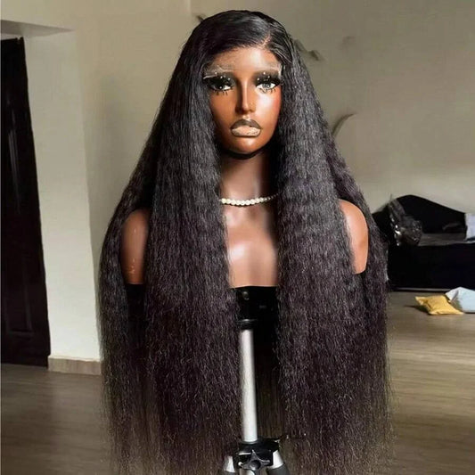 Kinky Straight Human Hair Wigs13x4 Glueless Wig 5x5 HD Lace Front Human Hair Wigs Yaki Straight Frontal Lace Wig for Black Women Ready to Go