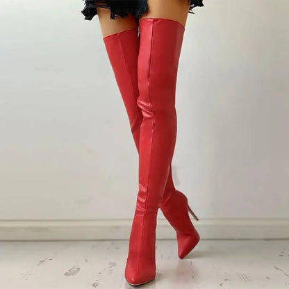 2026 Black Over The Knee Boots Stiletto High Heels 11 Cm Club Party Slim Leg Boots Size 46 Waterproof Personality Boots