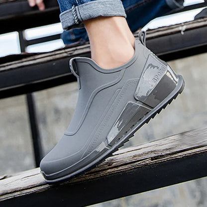 Men's Rain Boots Ankle Waterproof Shoes Men Casual Fishing Work Shoes Slip on Non-slip Rain Shoes Womens Kitchen Rubber Shoes