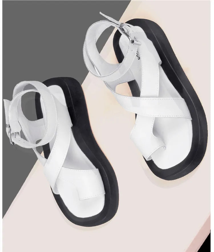 AIYUQI Sandals Women Genuine Leather 2026 Summer New Clip Toe Sandals Ladies Roman Women Shoes Muffin Sandals WHS MTO