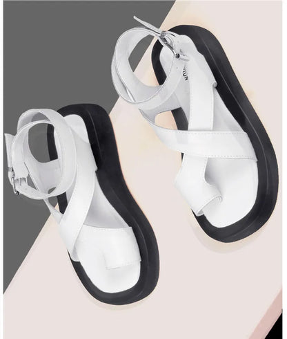 AIYUQI Sandals Women Genuine Leather 2026 Summer New Clip Toe Sandals Ladies Roman Women Shoes Muffin Sandals WHS MTO