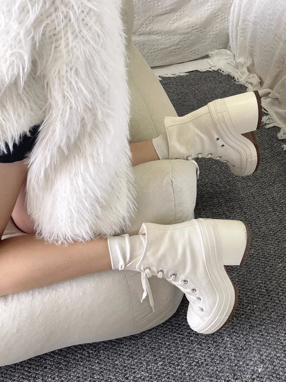 Women Platform Sneakers Canvas Shoes Personalized Luxry Heels Skateboard Lace Up Casual Fashion Outdoor Sneakers
