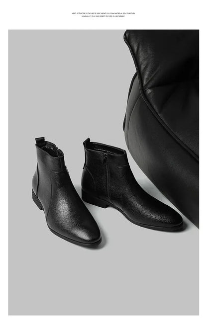Winter New Men Business Boots Black  Red Simple Slim Fit Soft Leather Boots Casual and Fashionable Chelsea Boots 38-46 Men Boots