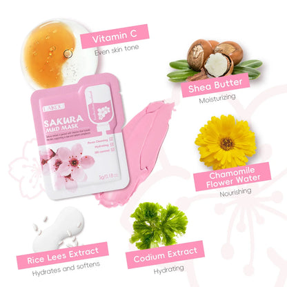 LAIKOU Japan Sakura Clay Mud Mask Hydrating Gentle Cleansing Refreshing Oil Balancing Daily Facial Skin Care Mask 5g