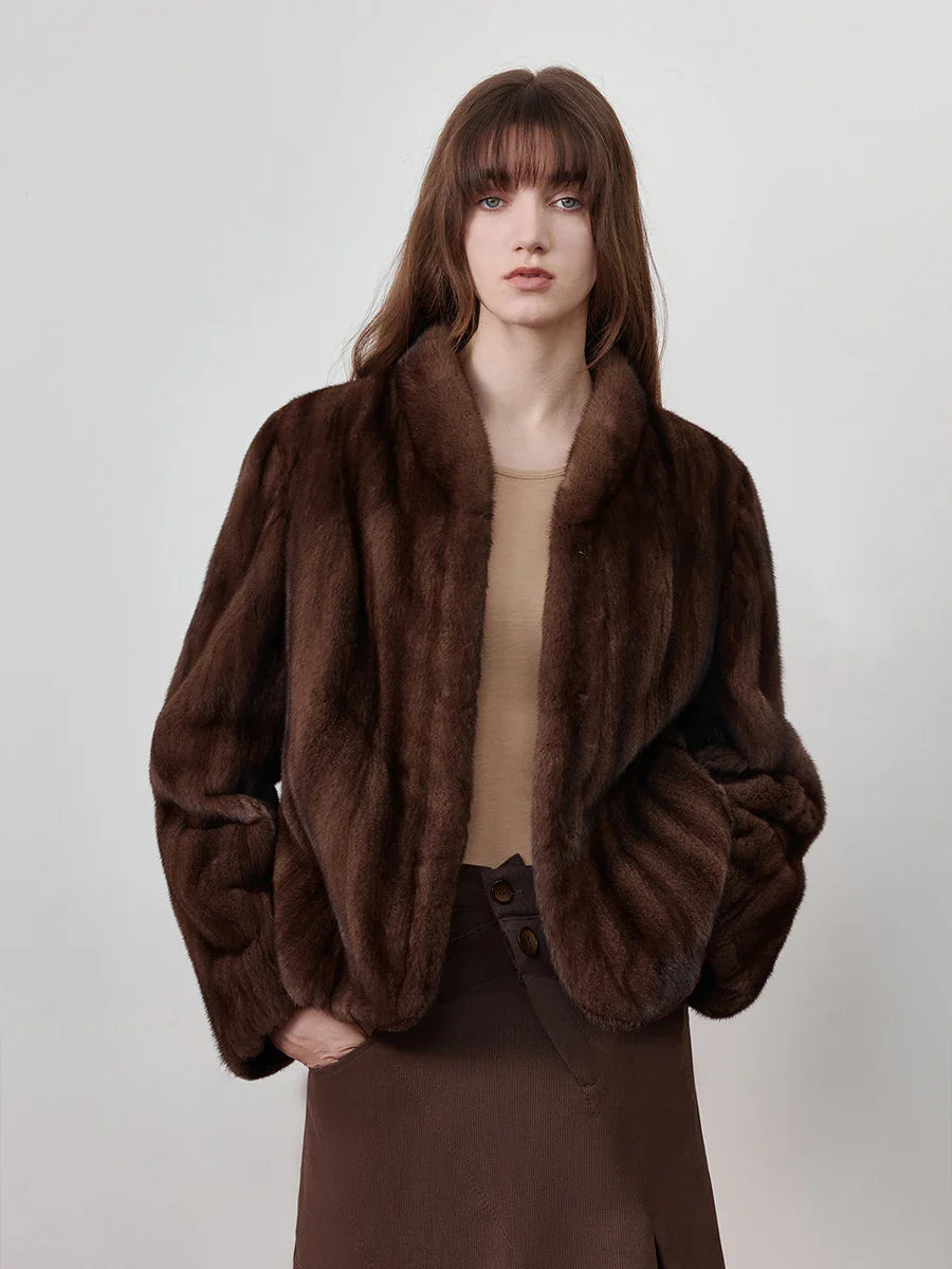 Lautaro Autumn Winter Short Brown Thick Warm Soft Faux Mink Fur Coat Women Stand Collar Elegant Luxury Chic Fluffy Jacket 2025