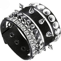 3Pcs/Set Vintage Emo Bracelets 3 Row Cuspidal Spikes Rivet Stud Wide Cuff PU Leather Punk Black Gothic Rock Unisex Accessories