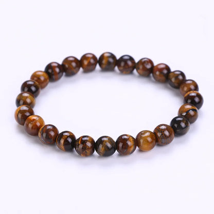 LE SKY Natural Stone Beads Rhodochrosite Bracelets Lucky Charm 8mm Black Stone Bracelets for Men Women