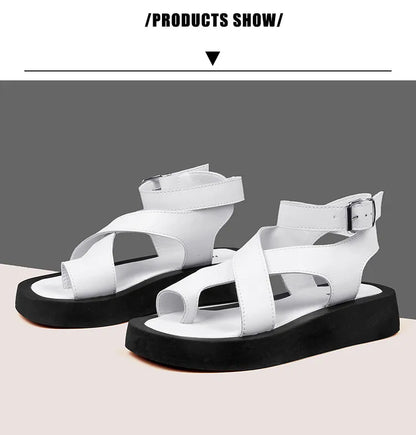 AIYUQI Sandals Women Genuine Leather 2026 Summer New Clip Toe Sandals Ladies Roman Women Shoes Muffin Sandals WHS MTO