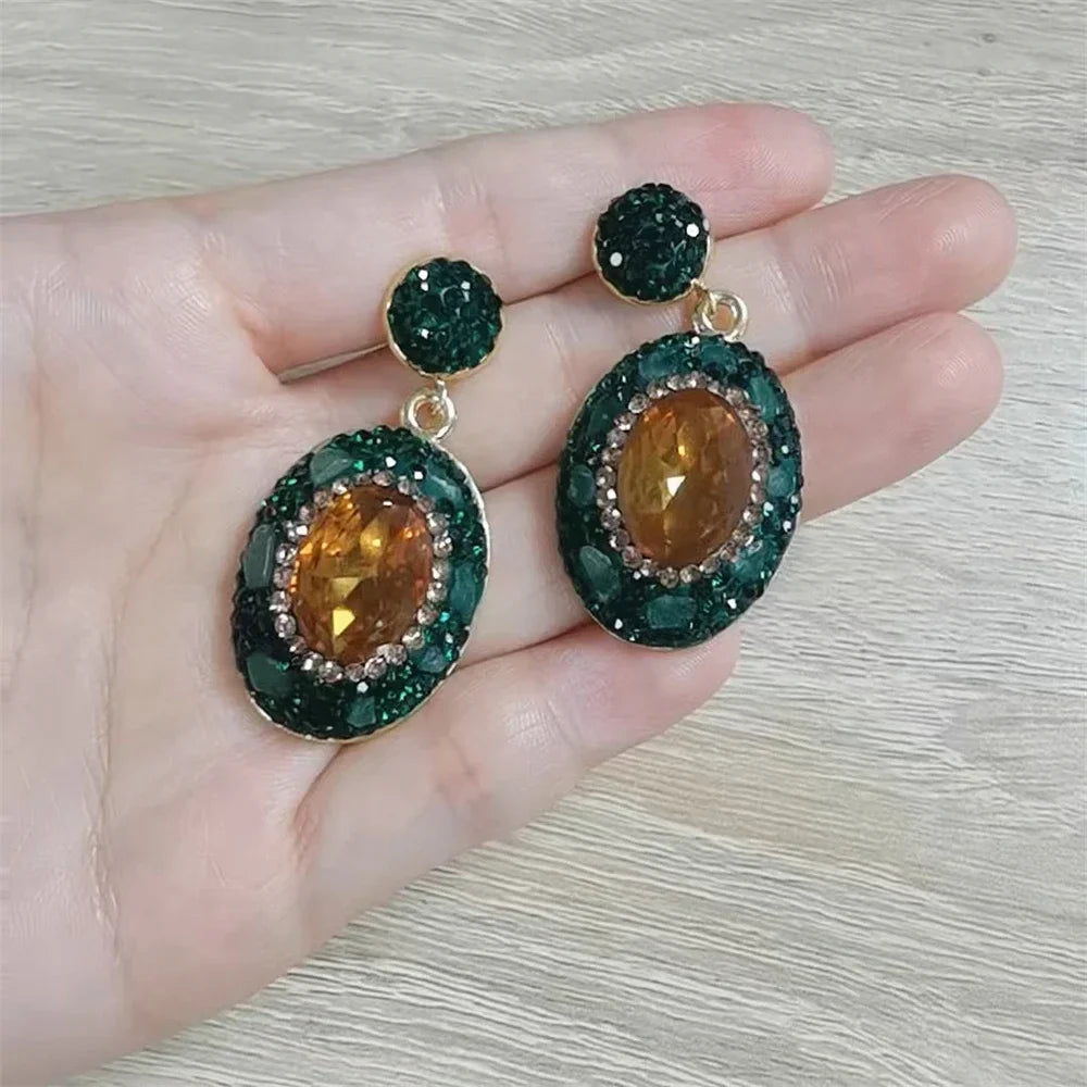 Round Colored Change Sultanite Crystal Bangle Rings Sets for Women Necklace Earring Rings Golden Green Zultanite Quartz Jewelry