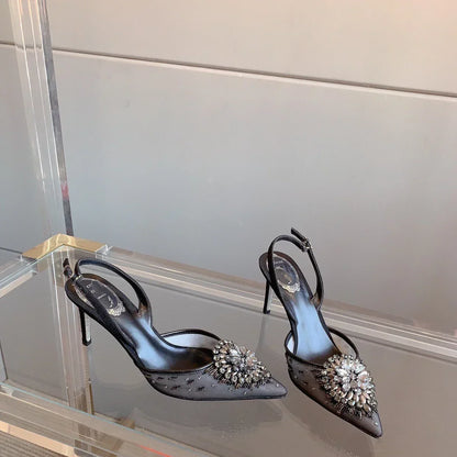 White Wedding Shoes, Rhinestone Pointed Crystal Toe Sandals, New High-heeled Shoes, Sexy Single Shoes