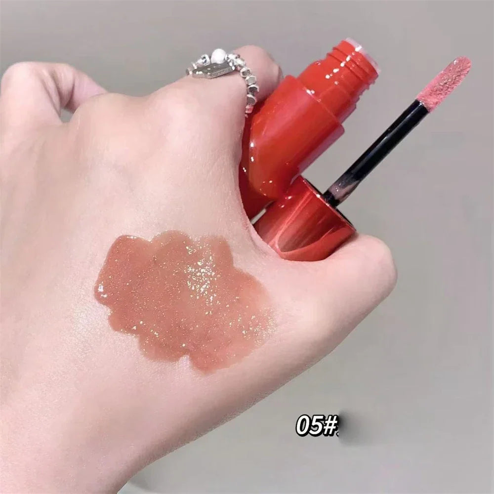 Crystal Nude Gray Glossy Lip Stain Mirror Korean Lip Glaze Sheer Nude Glitter Lip Tint Watery Shine Plumping Lipgloss Cosmetics