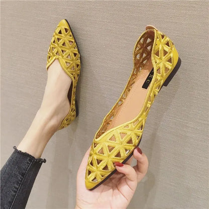 Flat Shoes Women 2026 Summer Pointy Joker Hollow Leisure Commuter Flat Spring Elegant Women's Shoes Breathable Hole Shoes