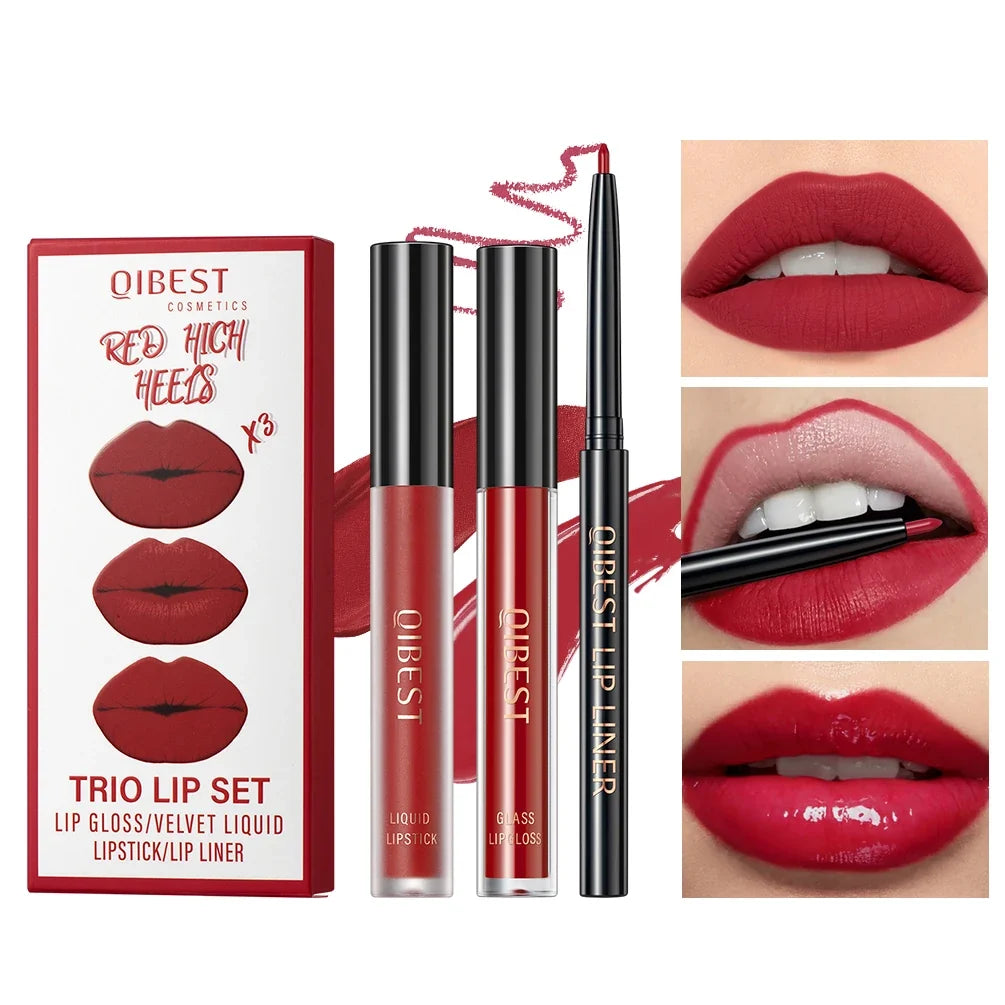 3pcs Matte Liquid Lipstick+Lip Liner Set Lip Glaze Makeup Nude Black Red Velvet Lip Gloss Long Lasting Lip Tint Cosmetics Kits