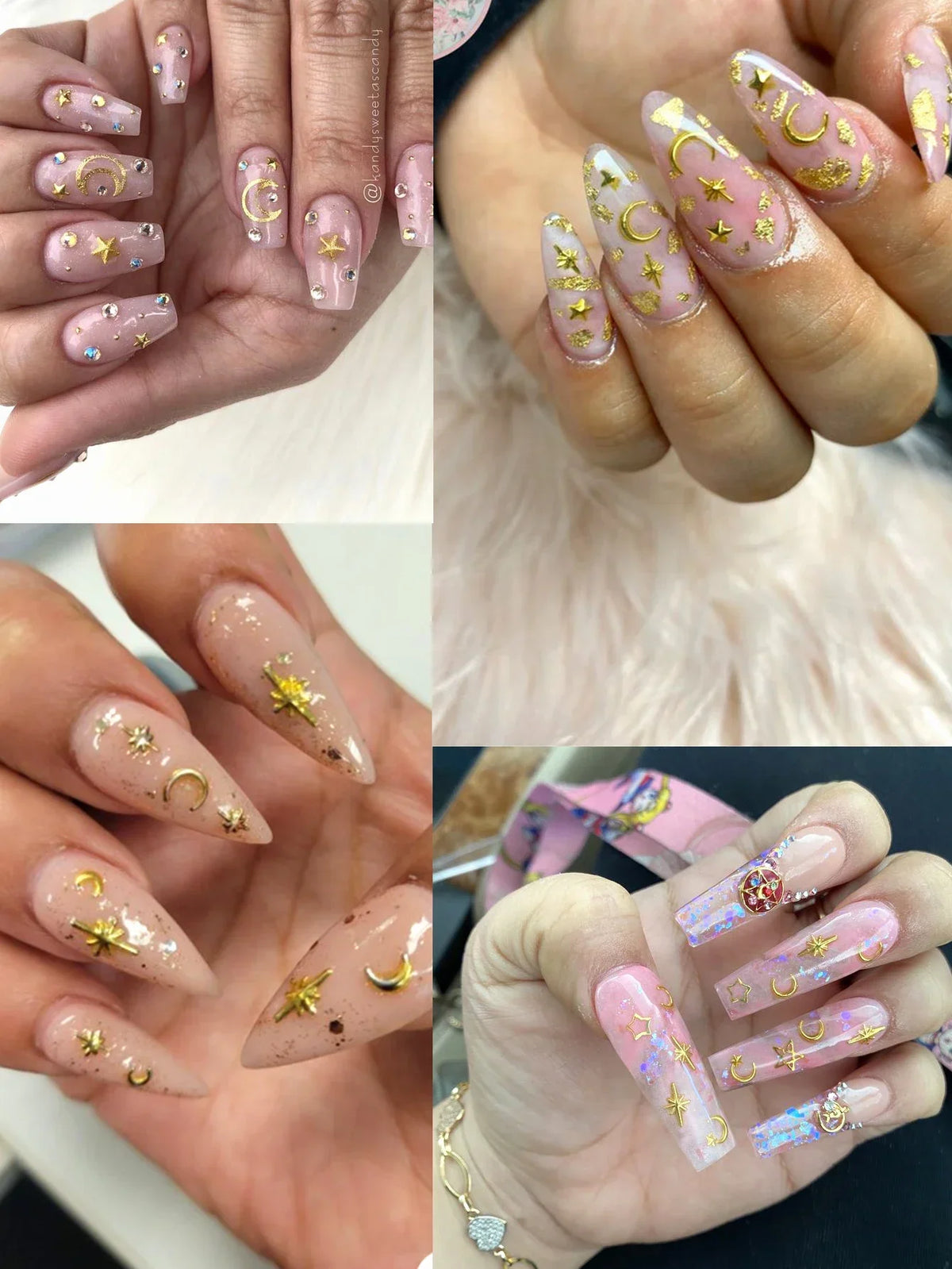 6/12Grids Gold Star Moon Metallic Rivet 3D Nail Charms Alloy Sun Moon Starlight Rhinestones Nail Studs For Nail Art Decoration