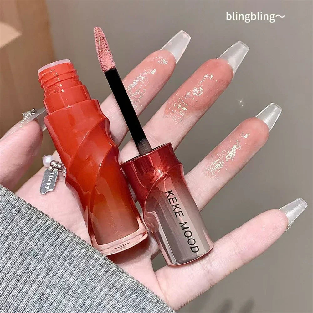 Crystal Nude Gray Glossy Lip Stain Mirror Korean Lip Glaze Sheer Nude Glitter Lip Tint Watery Shine Plumping Lipgloss Cosmetics