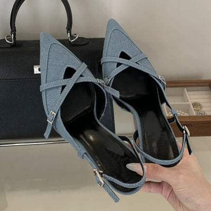 Eilyken Street Style Buckle Strap Women Pumps Pointed Toe Thin High Heels Banquet Slingback Party Shoes Zapatos De Mujer