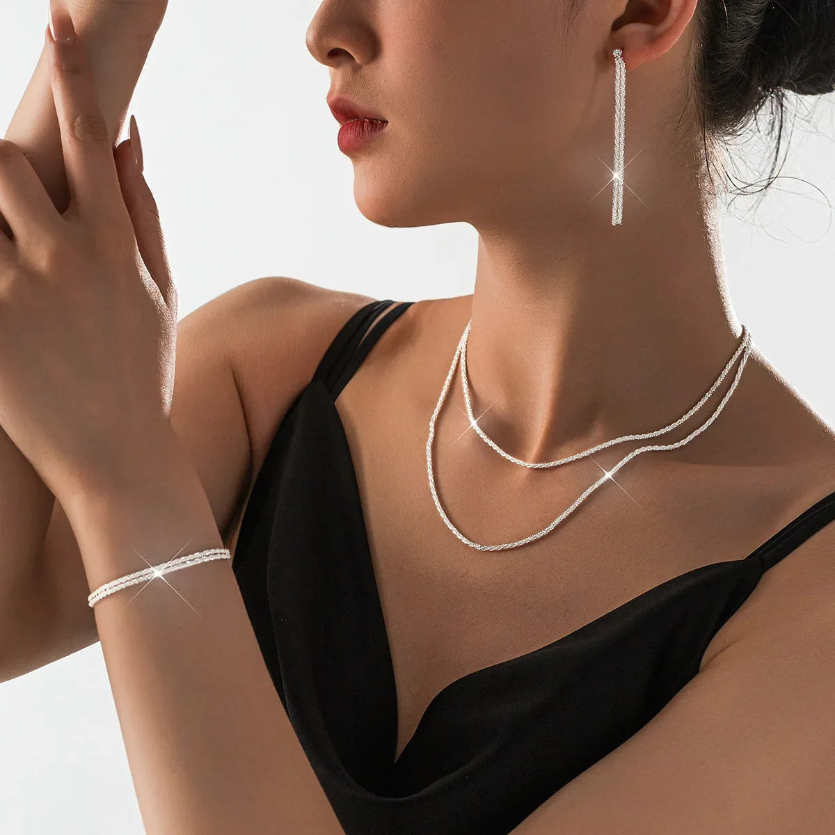 Starry Sky Sparkling Necklace, Women's Clavicle Chain Bracelet, Simple Sparkling Plain Chain, Stackable Design