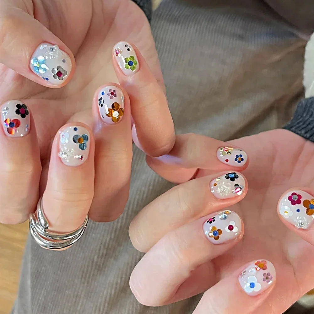 3D Spliced Flower Polka Dot Nail Art Sequins 12 Grids Retro 1-3mm Round Nail Glitter Sparkling Flakes Nail Charms Manicure Decro