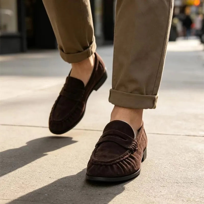 Lady Loafers 2026 Model Handcrafted Retro Pleated Single Shoes for Women, Women's Low-Heeled Leather Suede Shoes