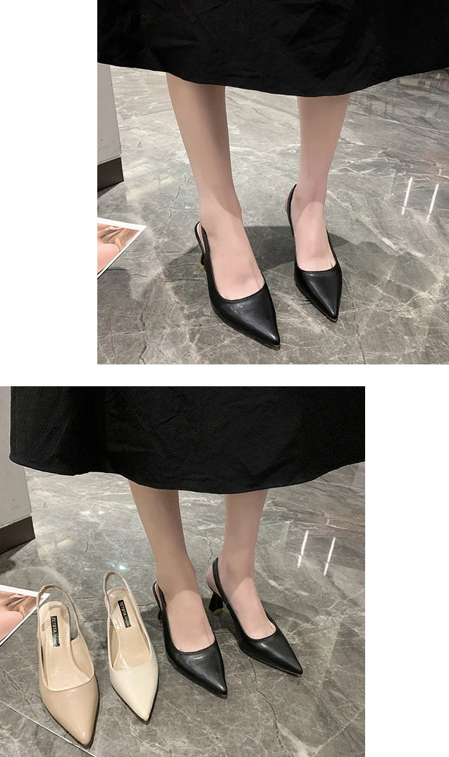Summer Fashion New Breathable Pointed Toe Stiletto Heel PU Comfortable and Elegant Women's Shoes Shallow Mouth Sexy Sandals