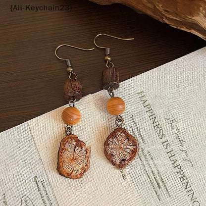 1Pair Vintage Wooden Plant Earring For Women Creative Natural Plant Dried Fruits Drop Earrings Ethnic Jewelry