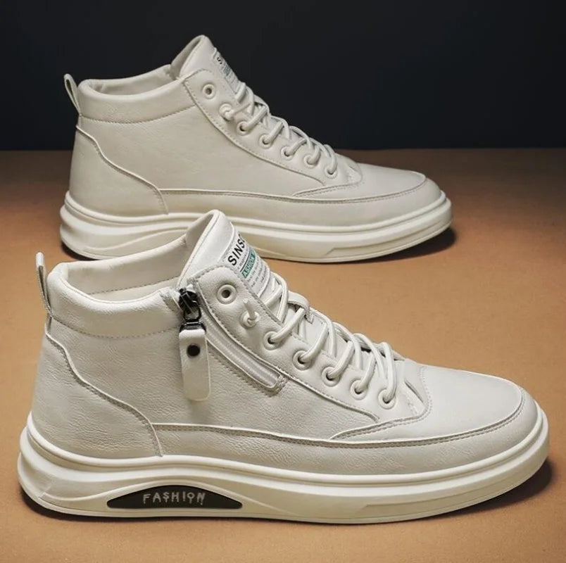 Men Boots Autumn High Top Leather Casual Shoes Fashion Cotton Shoes Flat Ankle Boots Business Outdoor Shoes Man Sneakers New
