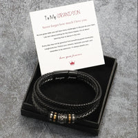 Bracelet for Son/Grandson From Parents, Stainless Steel Leather Bead Grown Up Meaningful Graduation Gifts for His Birthday 8.5"