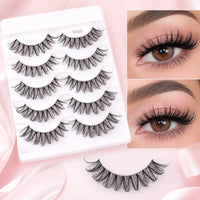 Yiernuo 1/5 Pairs Long Transparent Band Vegan Eyelash D Curl Russian Eyelashes Clear Band Lashes Invisible Band Lashes