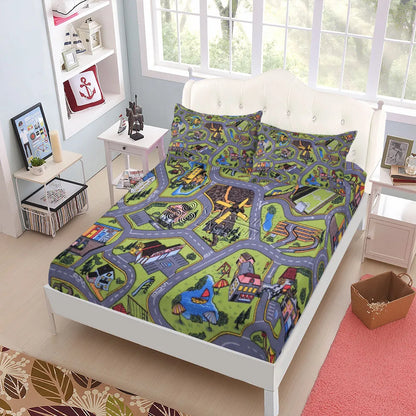 Jurassic Dinosaurs Children Fitted Sheet Set King Queen Double Full Size Bed Linen Set
