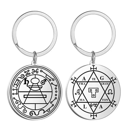 Dawapara Protection Secret Seal of Solomon Pendant Keychain Witchcraft Hexagram Wealth Fortune Amulet Stainless Steel Jewelry