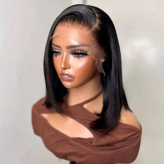 Straight 250% Density Short Bob 13x4 HD Lace Front Human Hair Wigs Women Prepluck Peruvian Lace Frontal Wig Glueless Closure Wig