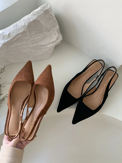 Bailamos Women Sandals Pointed Toe Elegant Low-heel Shoes Summer Fashion Slingback Woman Mules Shoes Pumps Dress Shoes