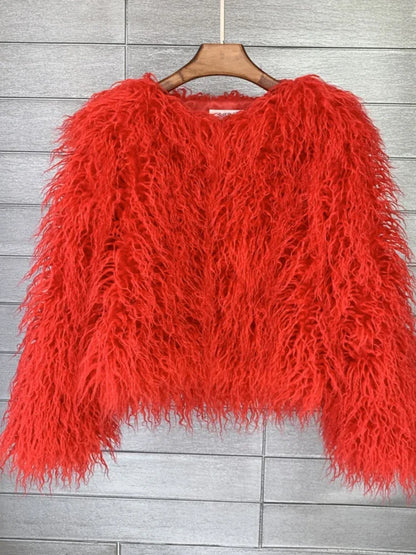 Colorful Warm Faux Women Fur Coat  Black White Pink Plush Coat Female Jacket Fur Autumn Winter Shaggy Outerwear High Street 2025