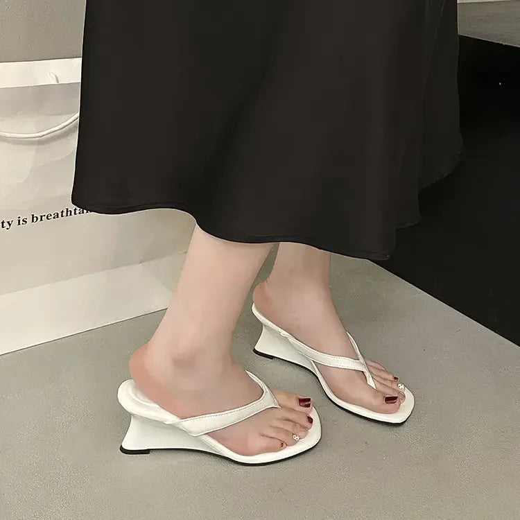 Designer Brand Wedge Heel Slipper Slides Women Clip Toe Flip Flops Narrow Sandals Shoes Casual Female Slipper Sandalia Mujer