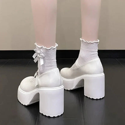 Black Super High Heels Mary Jane Shoes Women 2026 Goth Chunky Platform Pumps Woman Plus Size Ankle Buckle Party Lolita Shoes 42