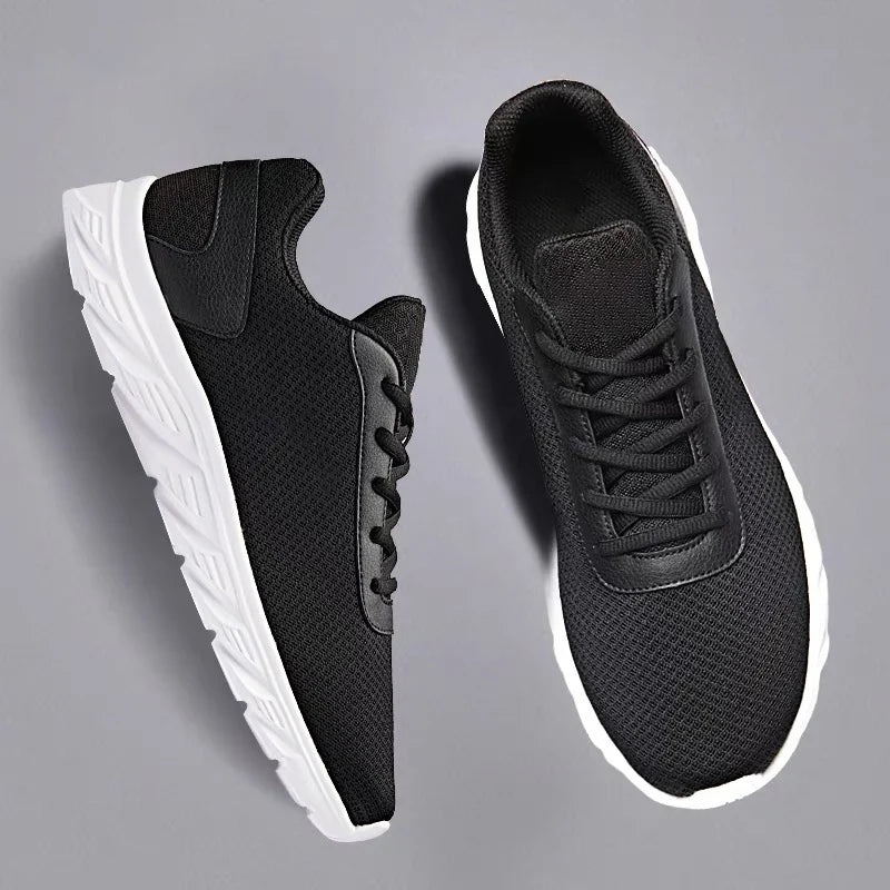 Men's Casual Sports Shoes Men's Black Mesh Breathable Running Shoes Soft Bottom Light Flat Bottom Work Shoes