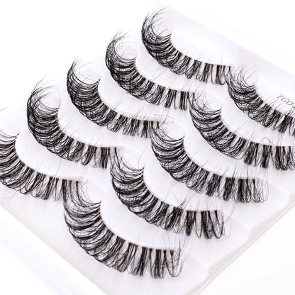 Yiernuo 1/5 Pairs Long Transparent Band Vegan Eyelash D Curl Russian Eyelashes Clear Band Lashes Invisible Band Lashes
