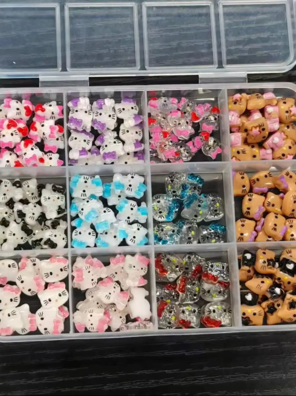 120PCS Box Mixed Hello Kitty 3D Nail Charms Cute Cartoon Resin Ornaments Kawaii DIY Nail Art Manicure Decor Accessories