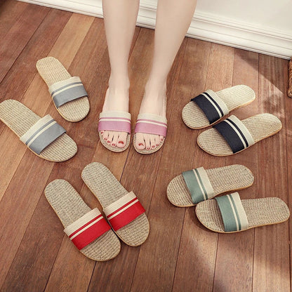 Hemp Casual Slippers Women Home Flats Spring Summer Luxury Designer Shoes Ladies 2026 Fashion Indoor Slides Couple Lightweight