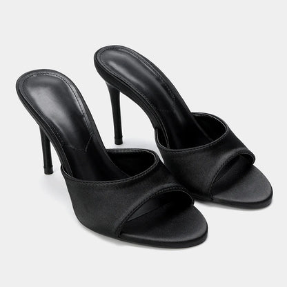 2026 Summer New Women's High Thin Heels Pointed Toes Fashion Slippers Elegant Satin Shoes Sexy Peep Toe Stiletto Sandals Pumps