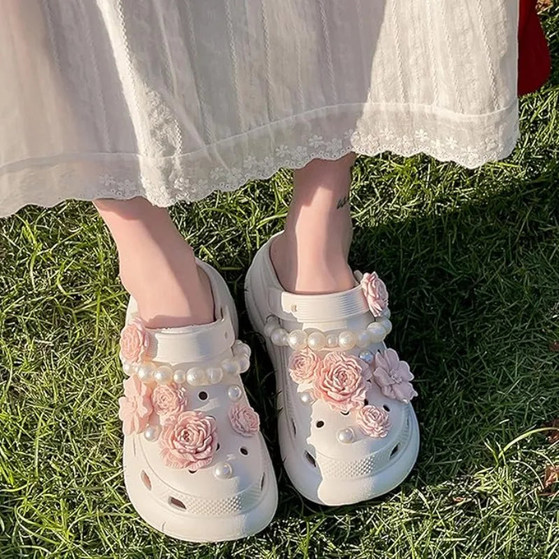 Cute Shoe Charms Set DIY Flower Hole Shoe Buckle Shoes Accessories 3D Flower Bouquet Bone White Hole Shoe Decorations For Women