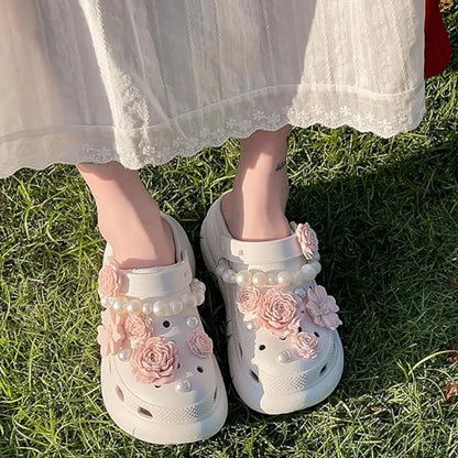 Cute Shoe Charms Set DIY Flower Hole Shoe Buckle Shoes Accessories 3D Flower Bouquet Bone White Hole Shoe Decorations For Women