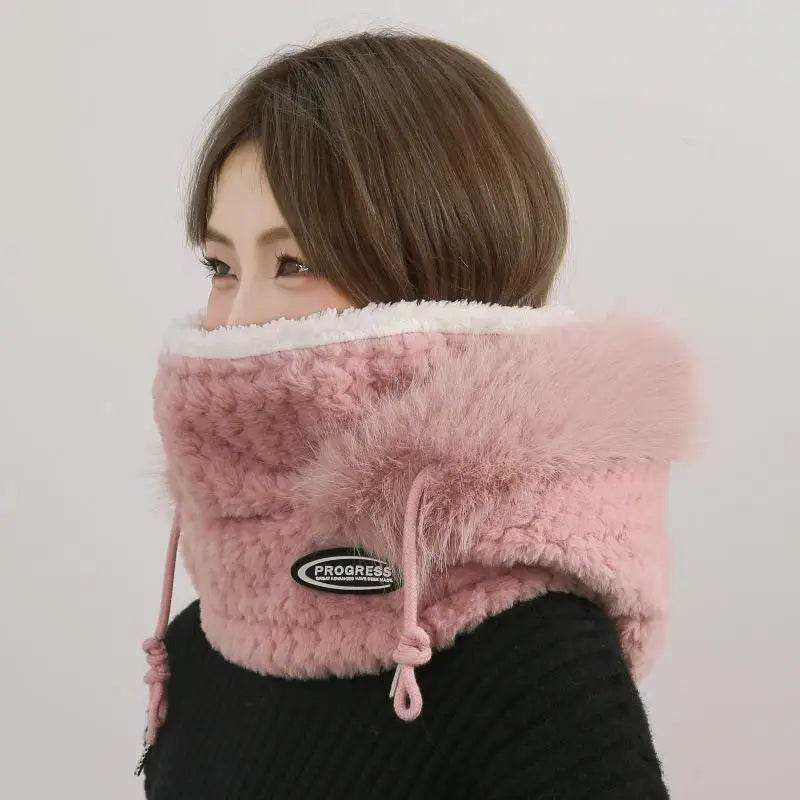 Simple Solid Color Cycling Windproof Cap Thickened Neck Warmer Ear Protection Hat Keep Warm Windproof Winter Hat Scarf Set