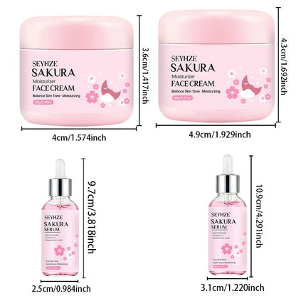 SEYHZE Sakura Collagen Essence + Moisturizing Cream Facial Care Set - 2pcs Packed with Collagen Peptides Vitamin C/E Aloe Niacin