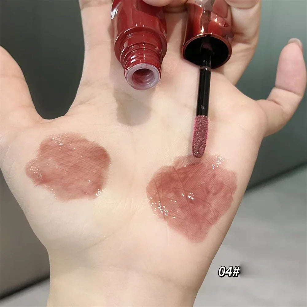 Crystal Nude Gray Glossy Lip Stain Mirror Korean Lip Glaze Sheer Nude Glitter Lip Tint Watery Shine Plumping Lipgloss Cosmetics
