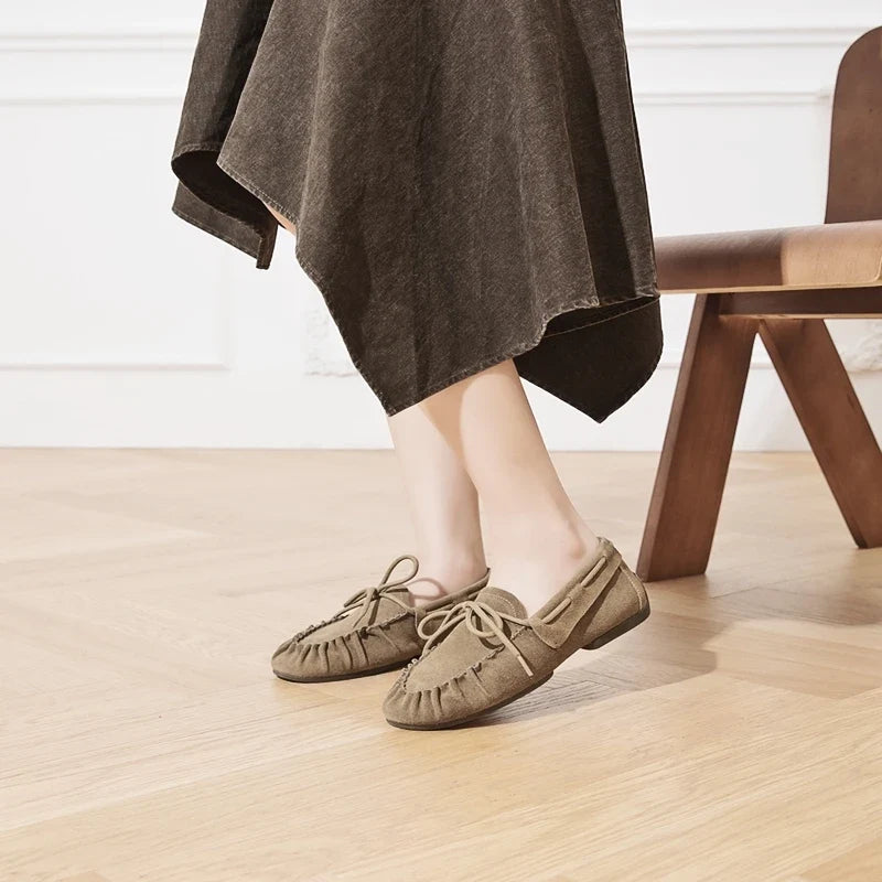 AIYUQI 2026 New Women's Flats Shoes Hand-sewn Pleats Women Loafers Large Size Casual Leather Female Shoes