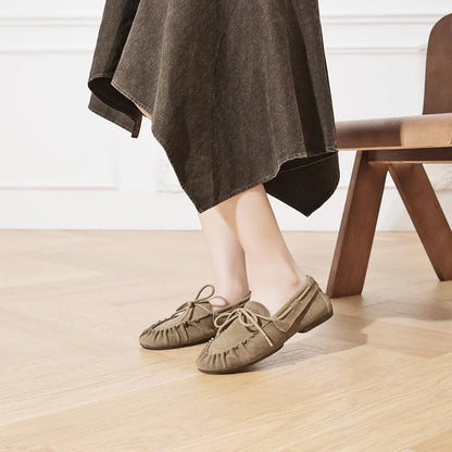 AIYUQI 2026 New Women's Flats Shoes Hand-sewn Pleats Women Loafers Large Size Casual Leather Female Shoes