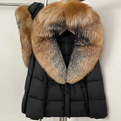 Reality Fur Jacket Real Fur Collar Duck Down Coat Female Winter Hooded Warm Fox Fur Coat Women Natural Raccoon Fur Puffer Jacket
