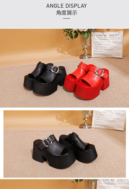 GKTINOO 2026 Summer New Genuine Leather Thick Soled Height Increasing Slippers Fashionable Women's Super High Heels Sandals