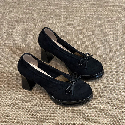 Women's High Heels 2025 Spring Autumn New Vintage Fashion Bow Knot Party Chunky Heels Outdoor Non Slip Luxury Mary Jane Shoes